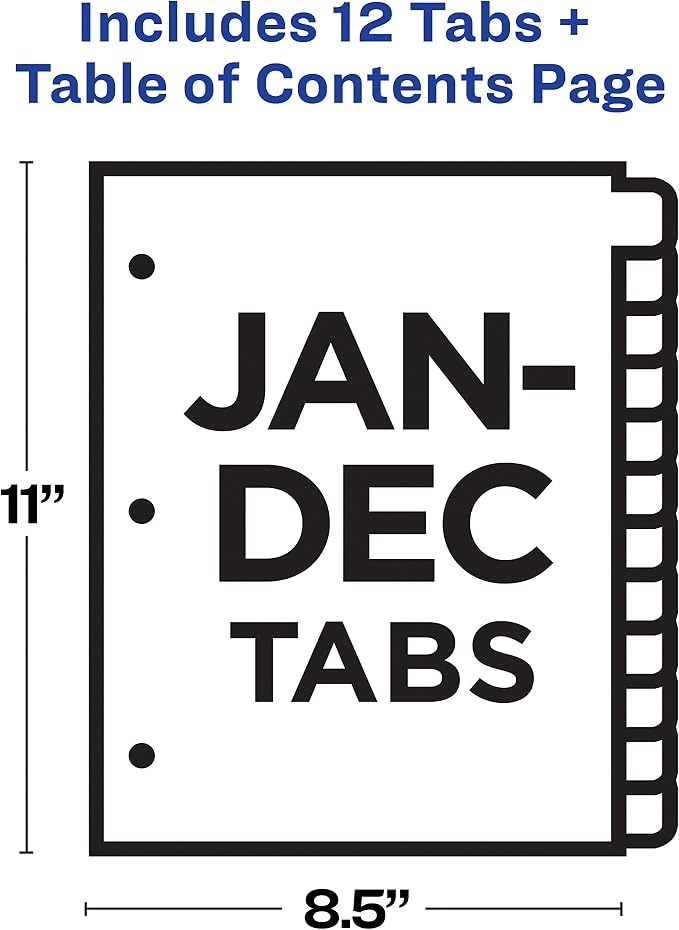 Avery Jan-Dec Dividers for 3 Ring Binders, 12 Tabs per Set, Customizable Table - Image 4