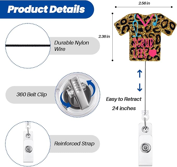 Leopard Scrub Life Funny Badge Reel, Cute Retractable ID Card Badge Holder - Image 4