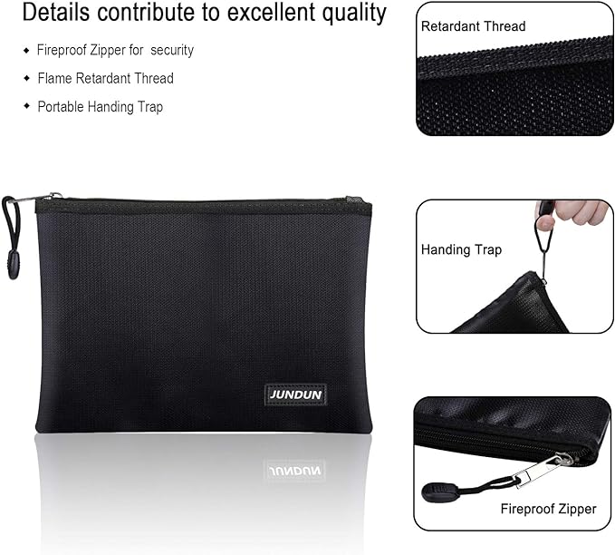 JUNDUN Fireproof Document Bags, 14.2”x 10.0”Waterproof and Fireproof Money Bag - Image 3