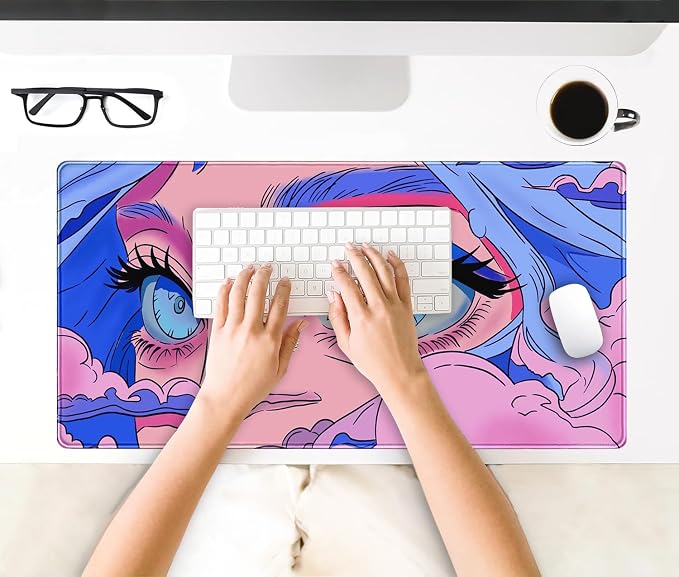 Anime Girl Loving Eye Desk Mat Desk Mat Pink Desk Pad Aesthetic Japanese Mouse - Image 4
