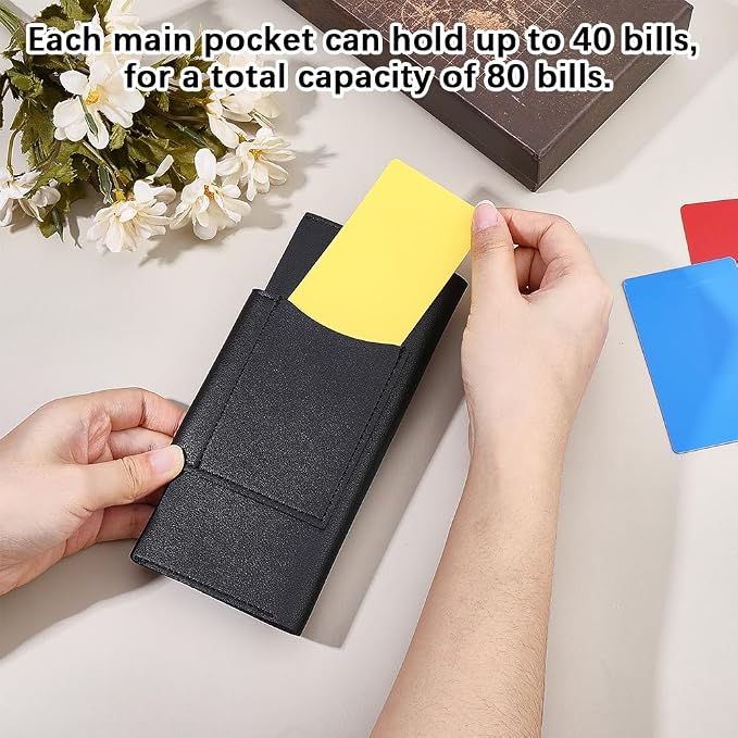 All in One Envelope Wallet Black PU Leather Long Bifold | 2 Tier, Reusable Cash - Image 5