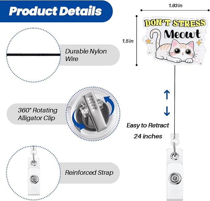 Don't Stress Meowt Funny Nurse Badge Reel, Cute Retractable ID Pediatric Badge - Image 2