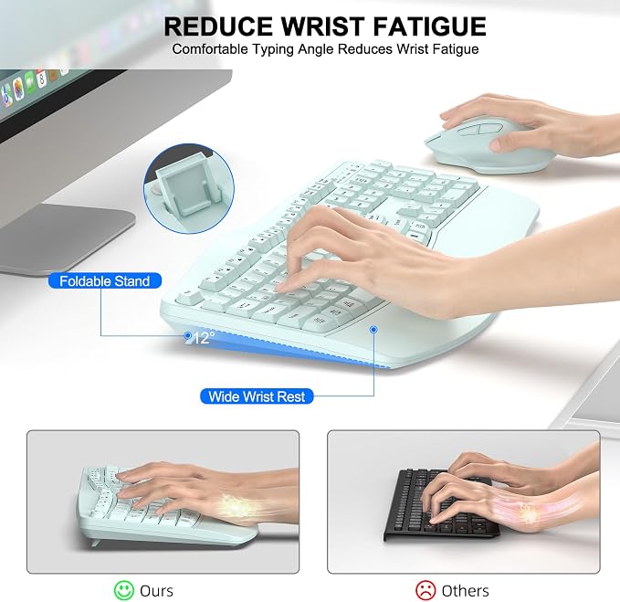Wireless Keyboard and Mouse Combo, 2.4G Full Size Wave Keys Ergonomic Keyboard - Image 3