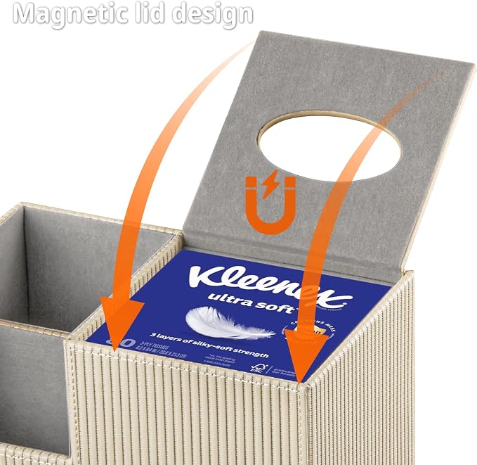 Square Tissue Box Cover with Storage, PU Leather Cube Tissue Box Holder - Image 4