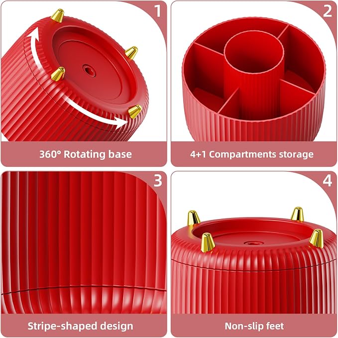 Marbrasse Desk Organizer, 360-Degree Rotating Pen Holder - Image 4