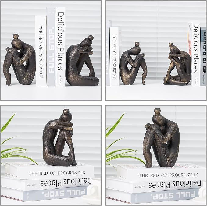 Lukitas Unique Decorative Girl Thinker Bookends, Non-Slip Book Holder, Home - Image 3