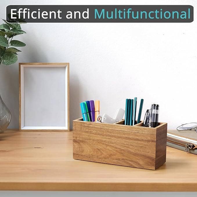 Bivvclaz Pencil Pen Holder for Desk, Acacia Wood Office Desk Organizers and - Image 3