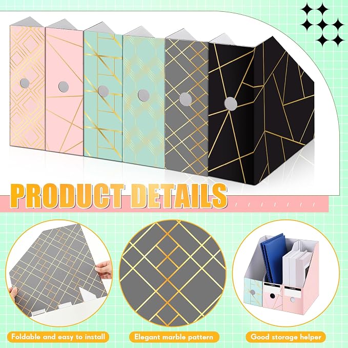 PerKoop 6 Pcs Decorative Magazine File Holders Floral Foldable File Folders - Image 5