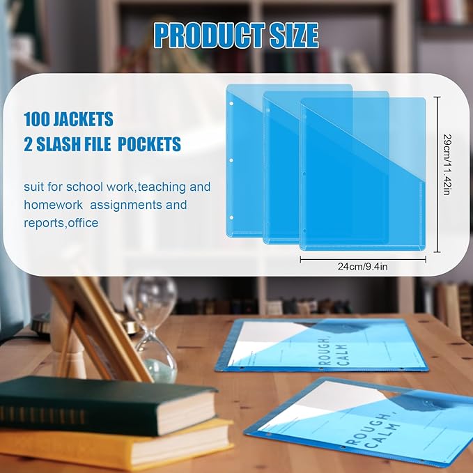 Seajan 100 Pcs Pocket Folders for 3 Ring Binder Clear Plastic Folders Sleeves - Image 3