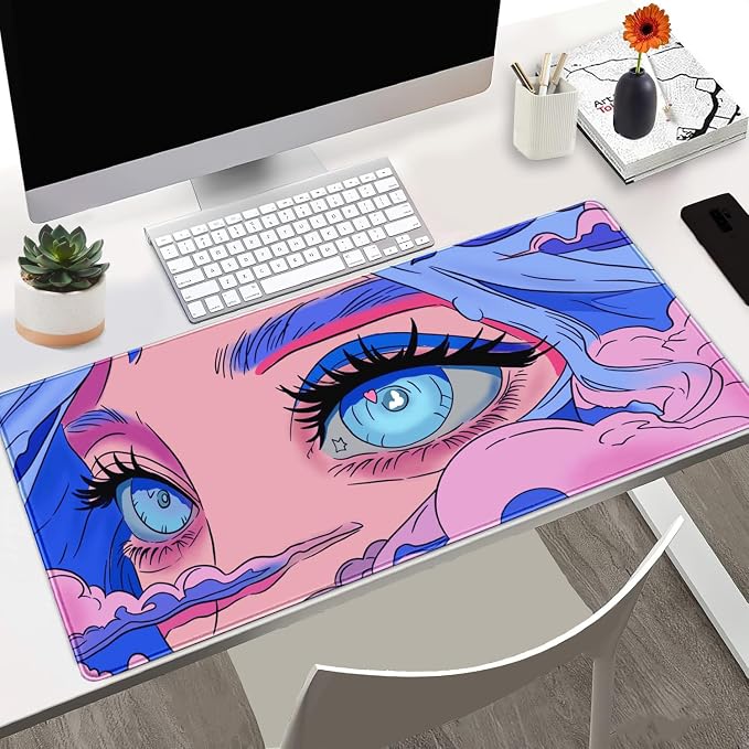 Anime Girl Loving Eye Desk Mat Desk Mat Pink Desk Pad Aesthetic Japanese Mouse - Image 6
