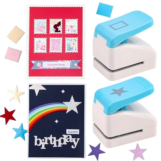 2 Pcs Paper Punch | 3D Star & Stamp Punches | 1.1x0.9 inch Postage Stamp Shape by CYFUNDESIGN