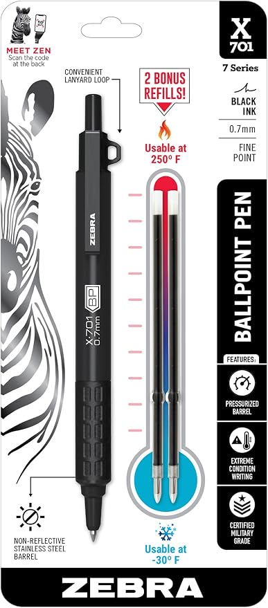 Zebra Pen, X-701 Tactical Ballpoint Pen, Writes in Extreme Conditions, Matte by ZebraPen