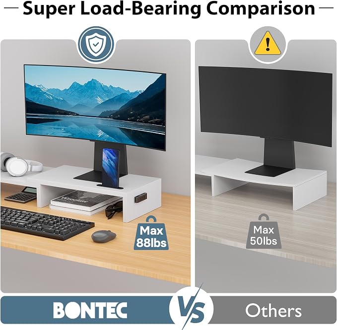 BONTEC Dual Monitor Stand Riser, Adjustable Length & Swivel Angle, Ergonomic - Image 5