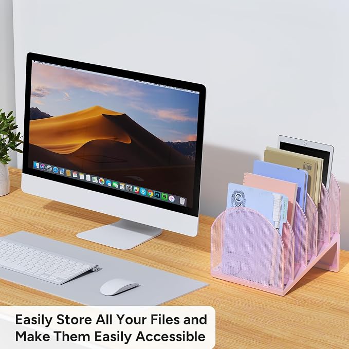 5-Section Desk File Organizer, Metal Mesh Folder Organizer - Image 5
