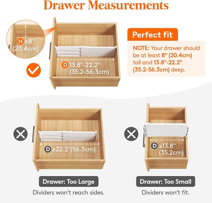 Lifewit 8" Tall 8 Pack Drawer Dividers, 13.8"-22.2" Adjustable Deep Drawer - Image 3