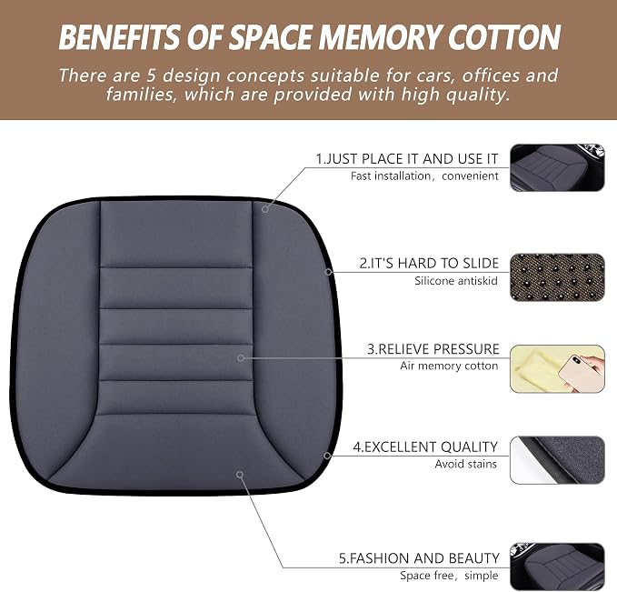 MYFAMIREA 2PCS Car Seat Cushion Pad 1.2" Thick Comfort Seat Protector - Image 2