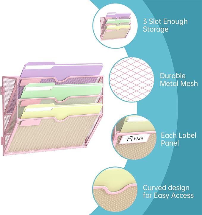 SUPEASY 3 Tier Wall File Organizer, Hanging Wall Mounted Mail Organizer - Image 3