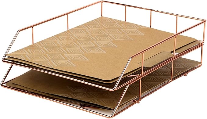 U Brands Desktop Letter Tray, Rose Gold Wire Metal - Image 3
