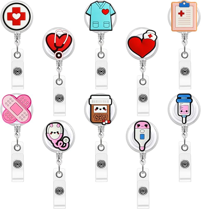 10 Pack Nurse Badge Reel Holder Retractable Nursing ID Badge Reels Cute - Image 5