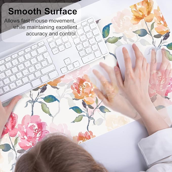 QiyI Floral Mouse Pad, Watercolor Flowers Desk Mat - Image 4