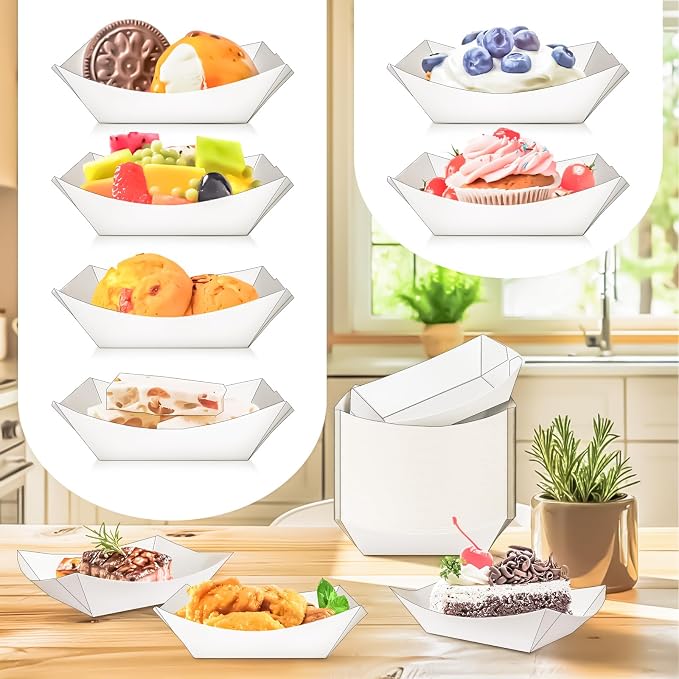 100 Pack 1/4 Lb Paper Food Boat Trays, 0.25Lb Mini Kraft Food Serving Boat Tray - Image 6