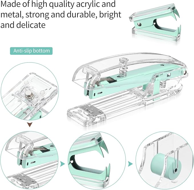 Office Supplies Set Desk Accessory Kit, Acrylic Stapler Set Staple Remover - Image 3