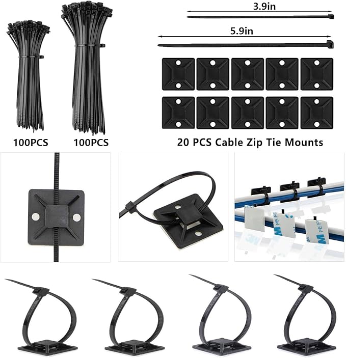ELII 327PCS White Cable Management Kit 4 Cable Cable Sleeves 65 Cable Clips | - Image 7