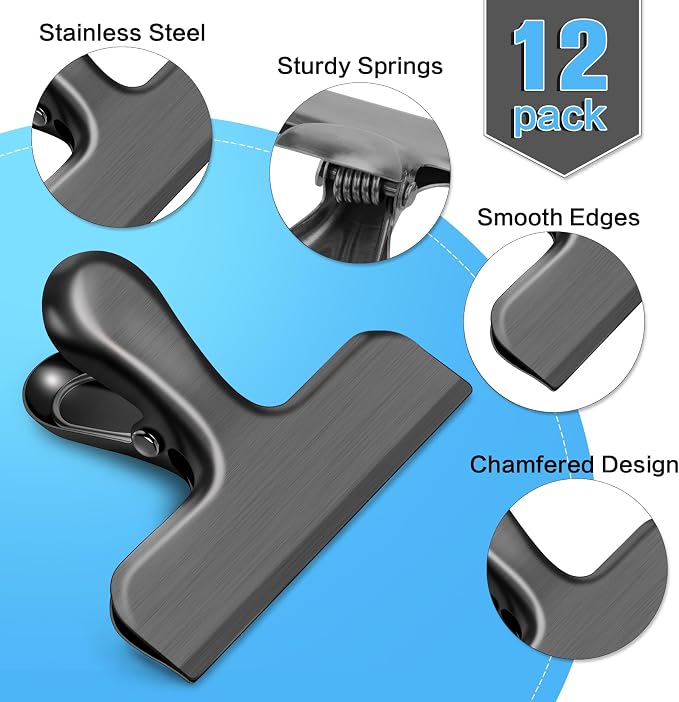 12 Pack Stainless Steel Chip Clips, Bag Clips - Image 3