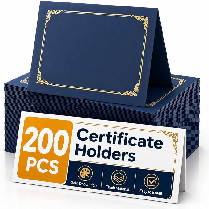 200 Packs Certificate Covers, 250gsm Navy Blue Diploma Holders by Unknown