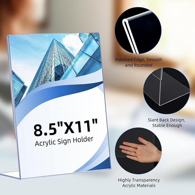 DECOHOBO 30 Pack Acrylic Sign Holder 8.5 x 11, L-Shape Acrylic Stands - Image 5