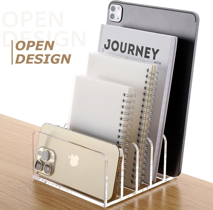 SANRUI Clear Desktop File Organizer, 5 Compartments Acrylic Office Document - Image 3