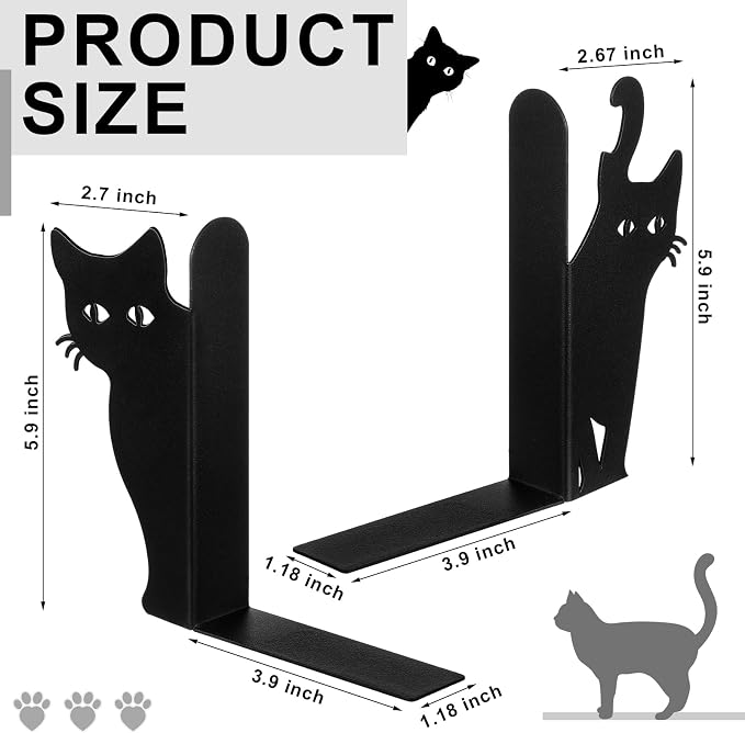 Geelin Peeping Cat Bookends Set of 2 Metal Book Ends - Image 3