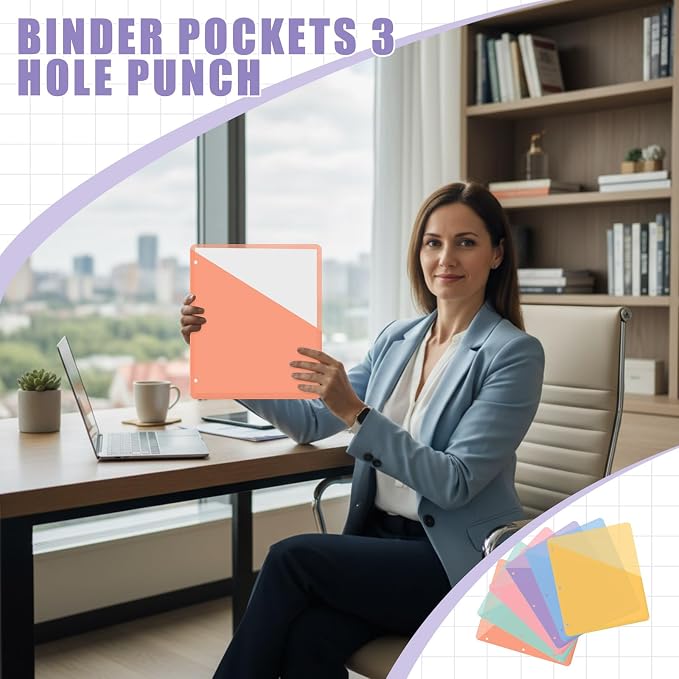 Maitys 30 Pack Binder Pockets 3 Hole Punch Clear Plastic Document Folders - Image 6