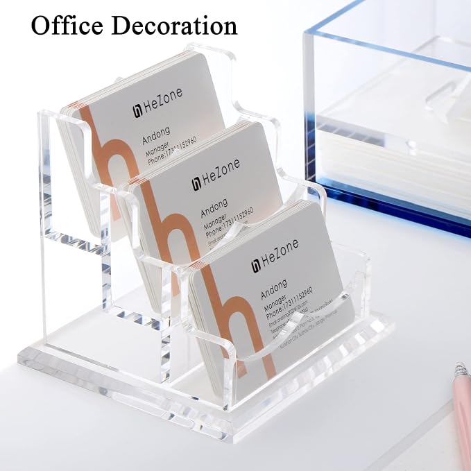 HeZone Business Card Holder for Desk 3 Slots 3 Tier, Cards Organizer for Women - Image 6