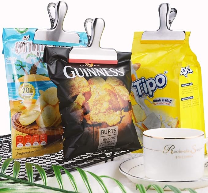HOUSE AGAIN 6 Pack Stainless Steel Chip Bag Clips Covered - Image 3