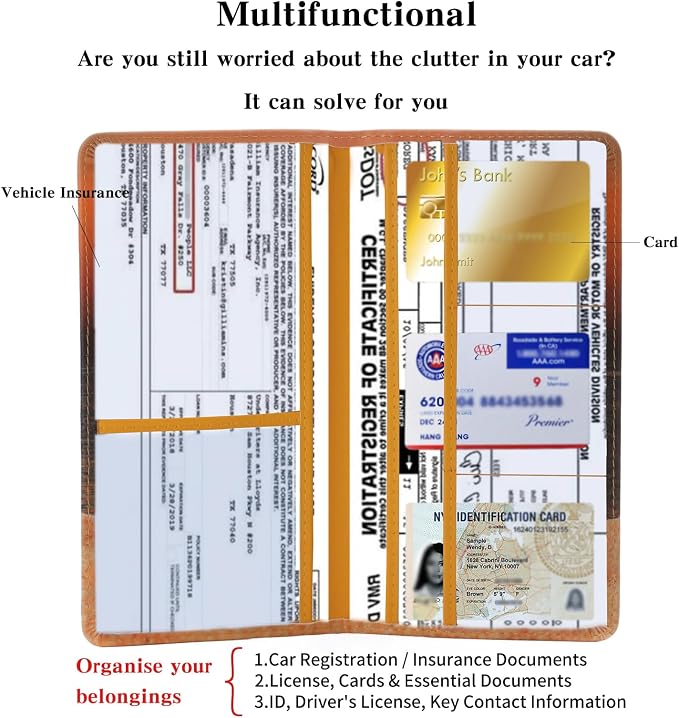 TILDOSAC Leather Car Registration and Insurance Card Holder, Car Document Holder - Image 2