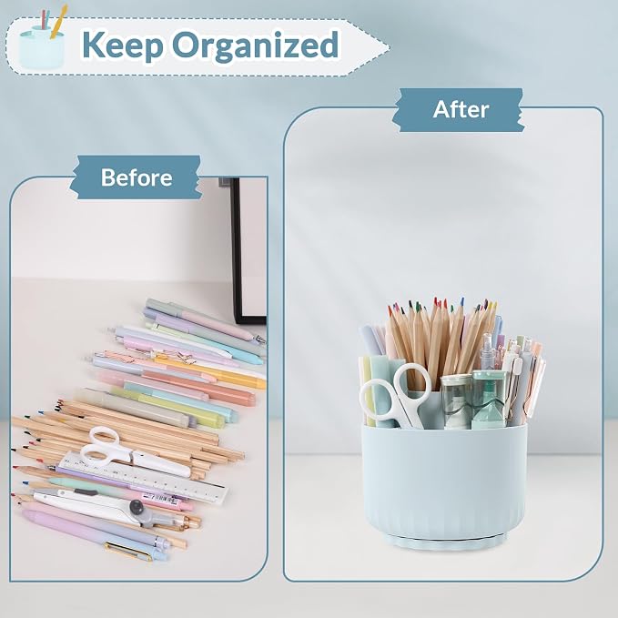 SKYDUE 360 Degree Rotating Desk Organizer, Dual-Purpose Pencil Pen Holder - Image 4