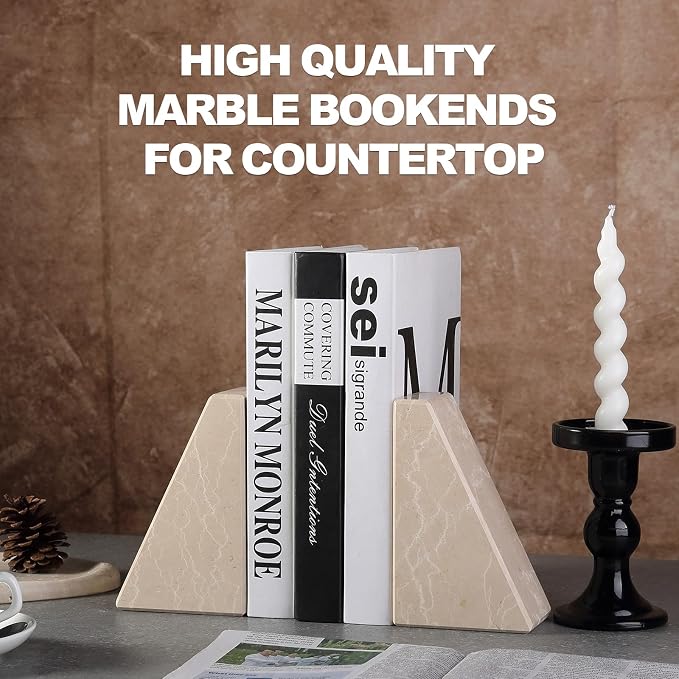 Marble Bookends for Heavy Books, Decorative Book Ends for Shelves, Durable and - Image 4