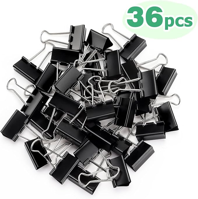 ZZTX Black Binder Clips Paper Clamps Clips Medium Size, 1.3 Inches, 36 Pack - Image 2