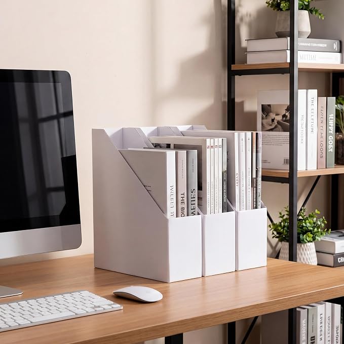 Rempry Magazine File Holders White, Foldable Cardboard Document Organizer Boxes - Image 6