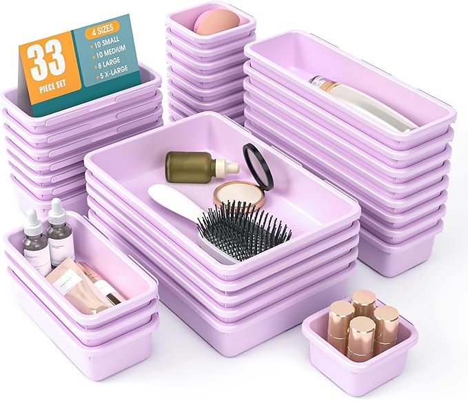 33 PCS Drawer Organizer Set, 4 Size Makeup Drawer Divider Organizer by StoreHappily