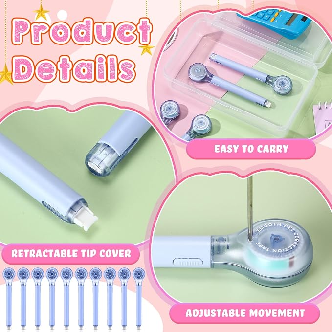 Gersoniel 10 Pack Correction Tape Pen Correctional Ink Tape Push Pull Protective - Image 3