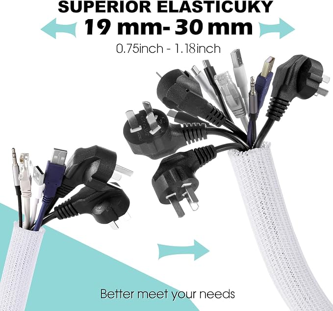 AGPTEK White Cable Sleeve, 2 Pack 5ft - Image 3
