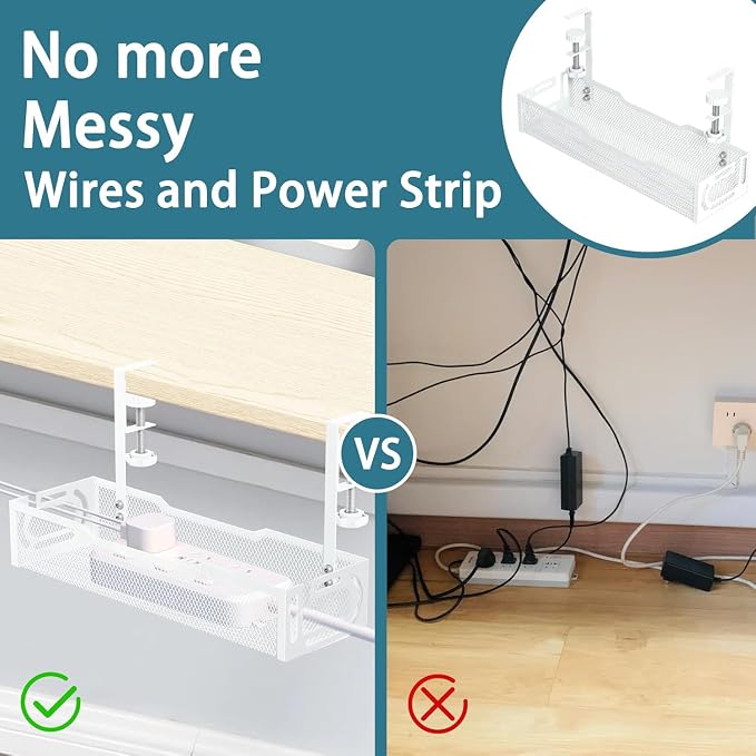 Under Desk Cable Management Tray, No Drill Mesh Desk Cable Tray, Wire - Image 6