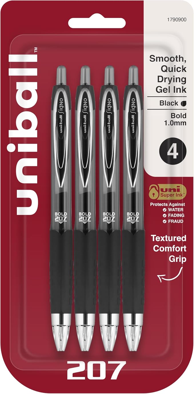 Uni-Ball® 207™ Retractable Fraud Prevention Gel Pens, Bold Point, 1.0 mm by uni-ball