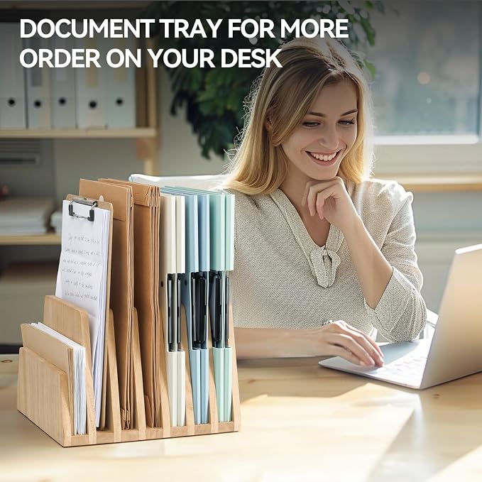 KIRIGEN Wooden Desk Mail Organizer, 7-Slot File Holder and Letter Sorter Wood - Image 5