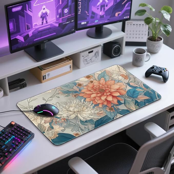 Japanese Minimalist Floral Large Gaming Mouse Pad 31.5"x15.7"｜ Aesthetic Flower - Image 7