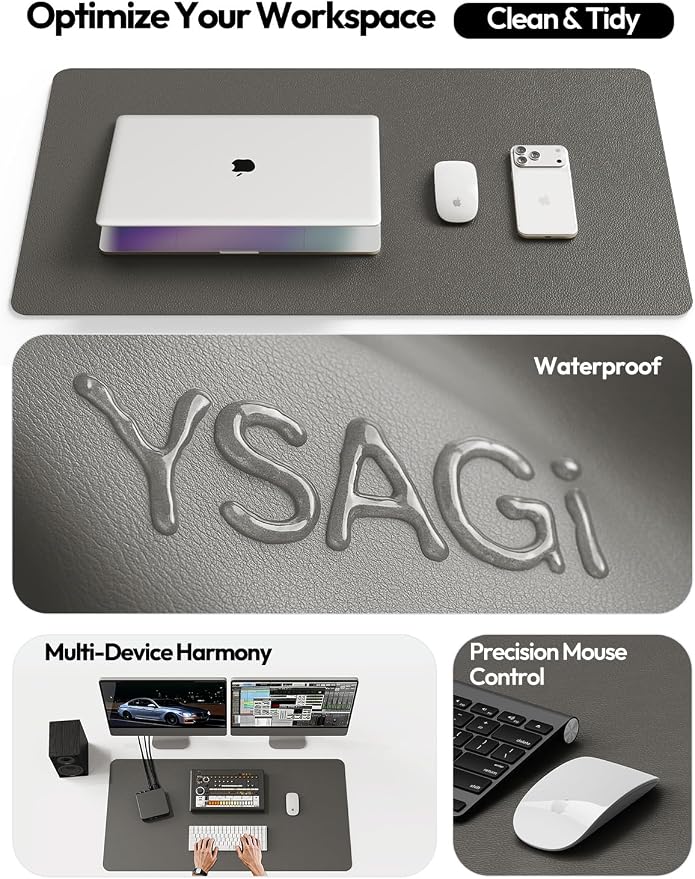 YSAGi Leather Desk Pad Protector, Office Desk Mat, Large Mouse Pad, Non-Slip PU - Image 8