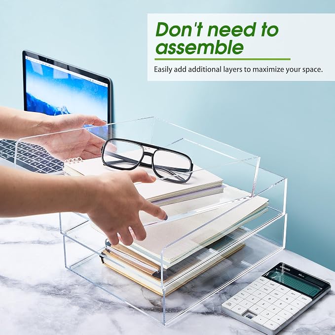 Harloon 4 Tier Paper Organizer Letter Tray Acrylic Desk File Organizer Heavy - Image 3
