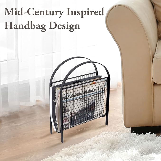 MyGift Mid-Century Design Magazine Rack, Matte Black Tone Metal Mesh - Image 2
